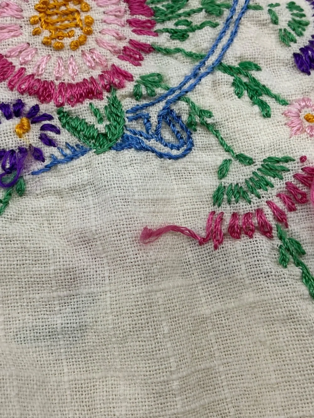 Vintage Hand Embroidered Table Cloth Crochet Edge
